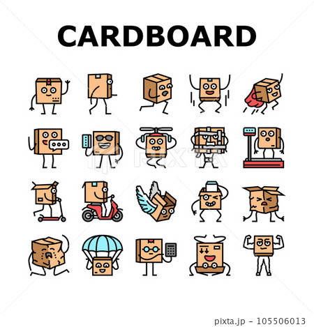 cardboard character box package icons set vector cardboard character box package icons set vector 105506013