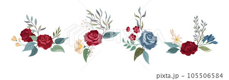 Flower Compositions with Red Rose and Floral Leafy Branches Vector Set Flower Compositions with Red Rose and Floral Leafy Branches Vector Set 105506584