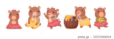 Cute Brown Bear Cub Character Engaged in Different Activity Vector Set 105506604