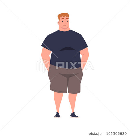 Full Man Character with Plump Body Standing and Smiling Vector Illustration Full Man Character with Plump Body Standing and Smiling Vector Illustration 105506620
