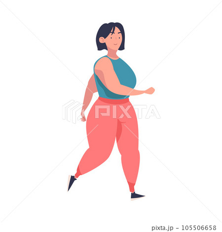 Full Woman Character with Plump Body Walking and Smiling Vector Illustration 105506658