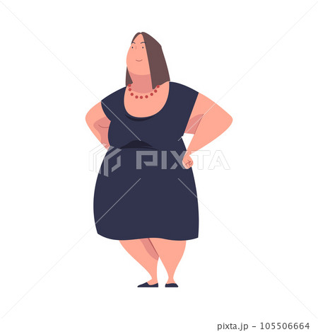 Full Woman Character with Plump Body Standing and Smiling Vector Illustration Full Woman Character with Plump Body Standing and Smiling Vector Illustration 105506664