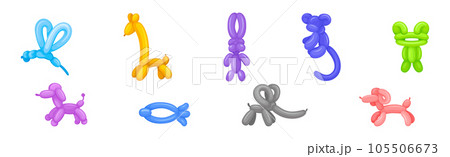 Toy Balloon with Twisted Bright Animals Vector Set 105506673