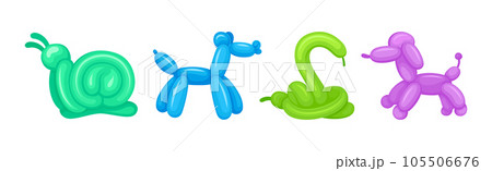 Toy Balloon with Twisted Bright Animals Vector Set 105506676