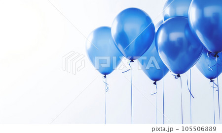 A bunch of blue balloons floating in the air isolated on white background, wedding anniversary party background with copy space. Generative AI 105506889