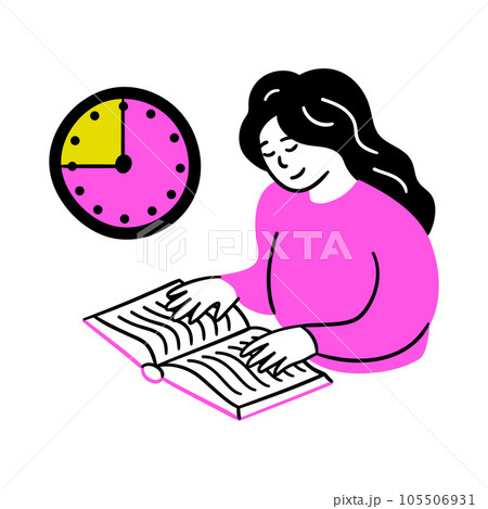 Cartoon Color Educational and Self-Development Concept Scene with Character Girl and Daily Training. Vector illustration of Education Process 105506931