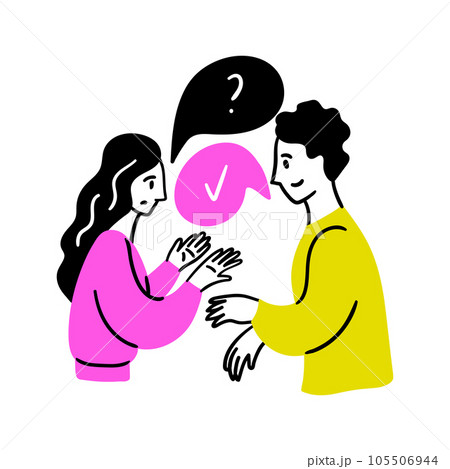 Cartoon Color Educational and Self-Development Question Decision Concept Scene with Character Girl and Boy. Vector illustration Cartoon Color Educational and Self-Development Question Decision Concept Scene with Character Girl and Boy. Vector illustration 105506944