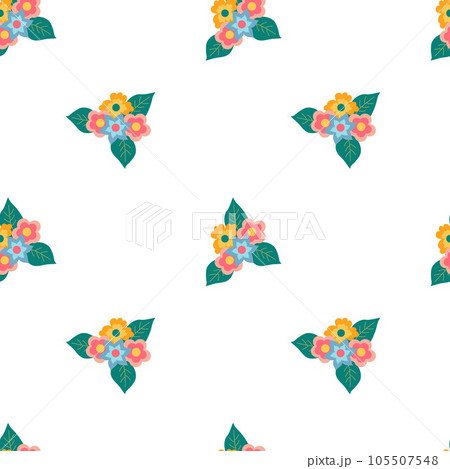 Seamless illustration with flowers on a white background. Spring flowers. Seamless illustration with flowers on a white background. Spring flowers. 105507548