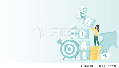 Artificial Intelligence (AI) technology concept. Collaboration between human and AI robot, work together building boxes, goals, target, growth up. Flat vector design illustration with copy space. Artificial Intelligence (AI) technology concept. Collaboration between human and AI robot, work together building boxes, goals, target, growth up. Flat vector design illustration with copy space. 105508346