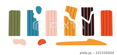 Kids modeling clay, colorful plasticine pieces for creativity with a plastic knife, cartoon style. Trendy modern vector illustration isolated on white, hand drawn, flat design 105508888