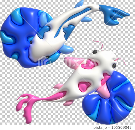 3d icon, colorful japanese koi fish and lotus leaf, minimal style icon 105509045