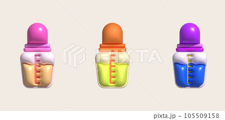 3D icon. Baby feeding bottle. Nutrition in plastic container for newborn baby. 105509158