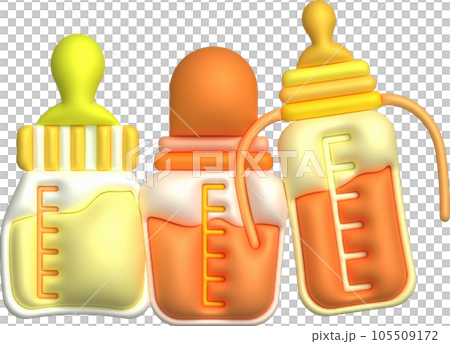 3D icon. Baby feeding bottle. Nutrition in plastic container for newborn baby. 105509172