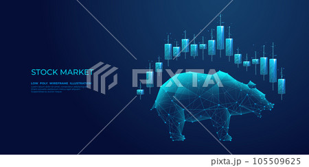 Japanese candlesticks and bear on a technology blue background 105509625