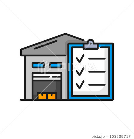 Warehouse, planning board to do list icon. Vector delivery, transportation and time management and enterprise resource planning. Delivery optimization 105509717