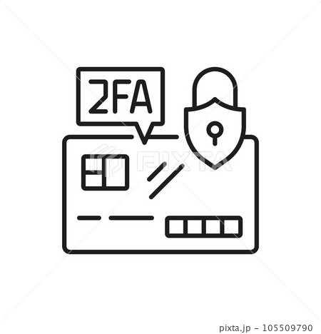 2FA two factor verification, credit card token vector icon for access authentication. 2FA or MFA multifactor authentication line icon of ID or bank card token for secure access or user verification 105509790