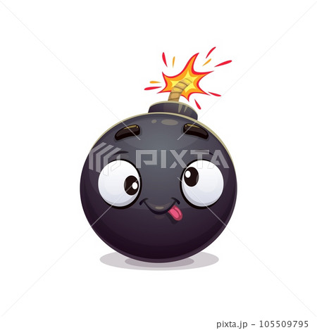 Cartoon bomb character. Explosive, weapon personage with a bewildered expression. Isolated vector tnt wearing a dumbfounded look, and a burning fuse, conveying imminent danger and impending chaos 105509795