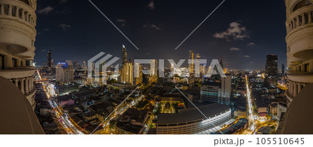 View over the skyline of Bangkok from aerial position at night 105510645