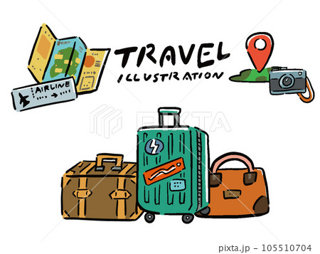 旅行　トラベルの手描き風イラスト挿絵セット 105510704