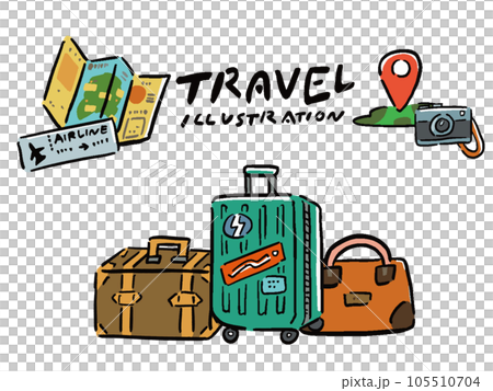旅行　トラベルの手描き風イラスト挿絵セット 105510704