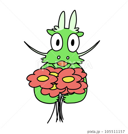 たくさんの花を抱えた龍のイラスト 105511157
