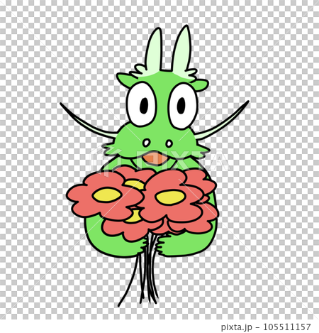 たくさんの花を抱えた龍のイラスト 105511157