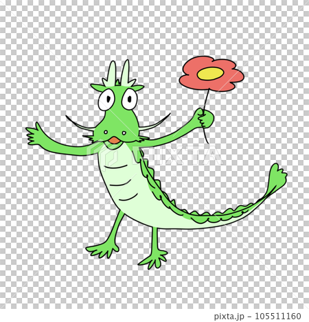拿著花的龍的插圖 拿著花的龍的插圖 105511160