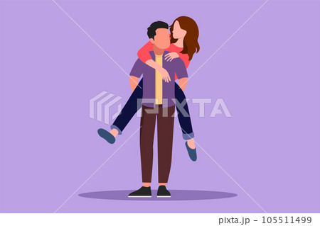 Character flat drawing happy man carrying and embracing woman at city park. Happy romantic couple in love. Young couple relationship celebrate wedding anniversary. Cartoon design vector illustration Character flat drawing happy man carrying and embracing woman at city park. Happy romantic couple in love. Young couple relationship celebrate wedding anniversary. Cartoon design vector illustration 105511499