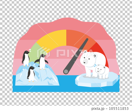 企鵝和北極熊的全球變暖圖像插圖 105511853