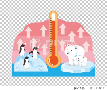 Global warming image illustration of penguin and polar bear 105511854