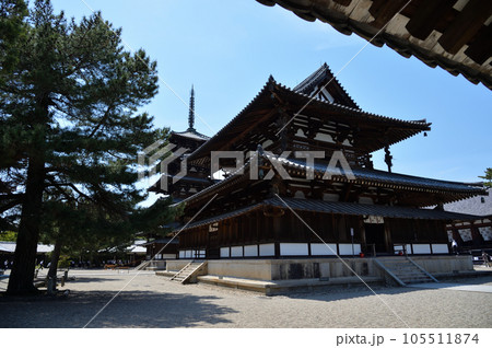 法隆寺金堂と五重塔、回廊より 法隆寺金堂と五重塔、回廊より 105511874