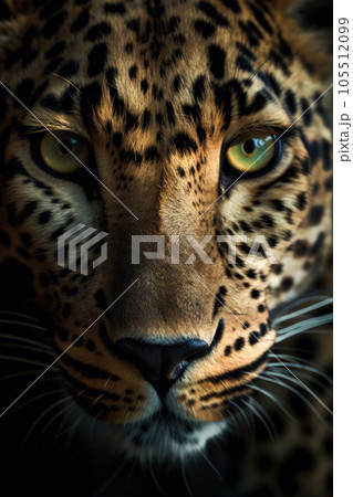 A close-up shot of a leopard's intense blue eyes, a mesmerizing and powerful image that captures the essence of the animal. AI Generative 105512099