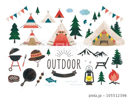 アウトドアキャンプ色々セット水彩 105512396