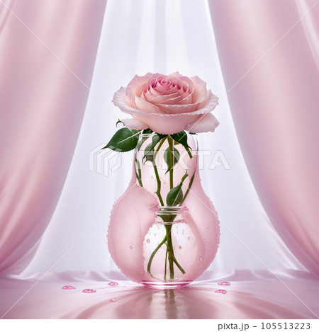 ピンクの薔薇と花瓶にピンク色のバラの花が入ったグラスのイラスト素材 
