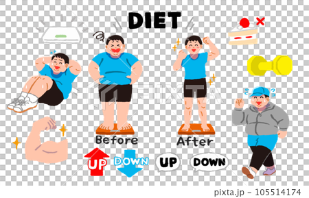 Illustration set of a man who works hard on a diet Illustration set of a man who works hard on a diet 105514174
