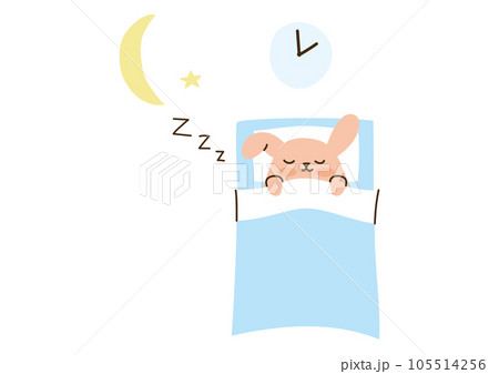 寝ているうさぎ、月と時計 105514256