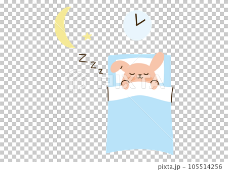 寝ているうさぎ、月と時計 105514256