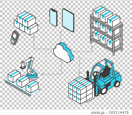 使用 IT 進行庫存管理的物流 DX 圖像的矢量圖解材料 105514478