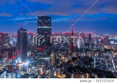 《東京都》深夜の東京都市風景・夜明け前 105515029