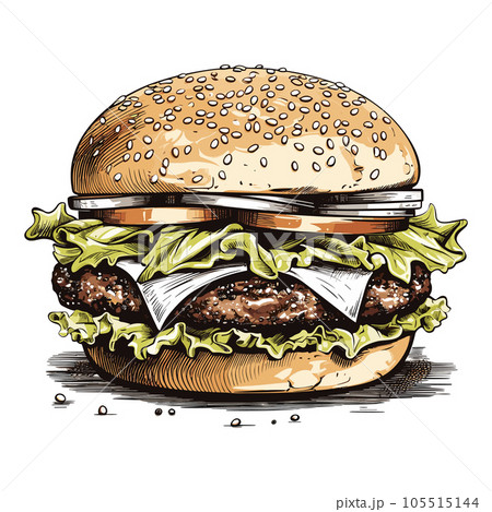Hamburger hand drawn sketch retro style etchingのイラスト素材