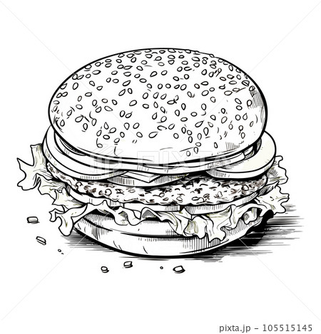 Hamburger hand drawn sketch retro style etching, Delicious vintage etching, vector illustration 105515145