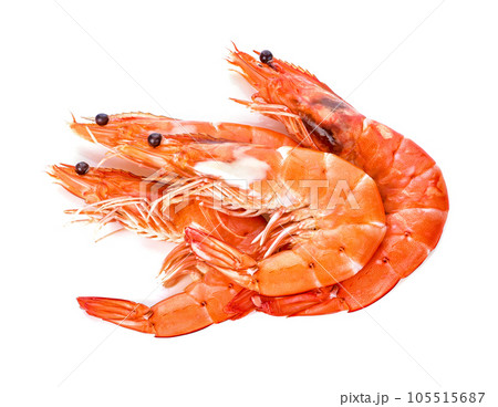 Boiled shrimp isolated on a white background. top view 105515687