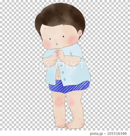 一個正在換衣服的男孩停下了按鈕 105516396