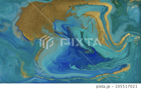 Golden Waves on Blue Marble Background. Golden Waves on Blue Marble Background. 105517021