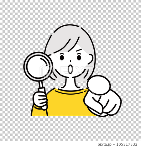 A woman pointing with a magnifying glass 105517532