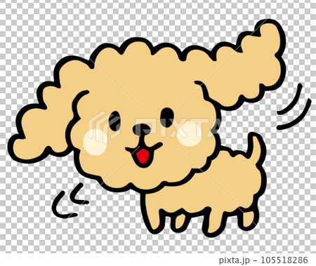 ゆるい手描きのトイプードル　振り返りポーズ 105518286
