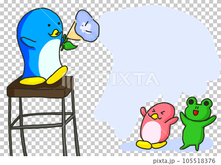 Penguins and frogs playing in the morning glory shower Penguins and frogs playing in the morning glory shower 105518376