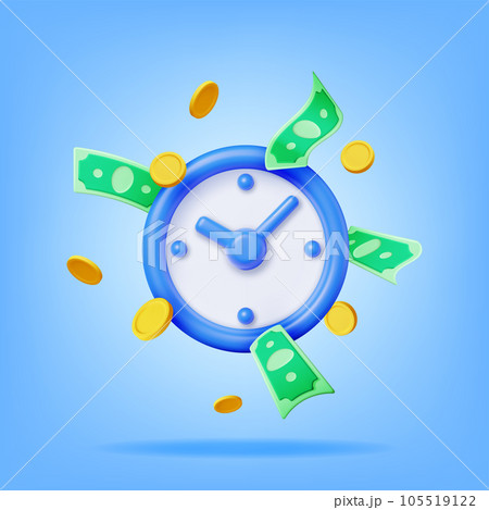 3D Clock with Dollars and Golden Coins 3D Clock with Dollars and Golden Coins 105519122