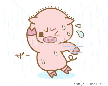 ザーザーと降る雨の中走るぶた 105519468