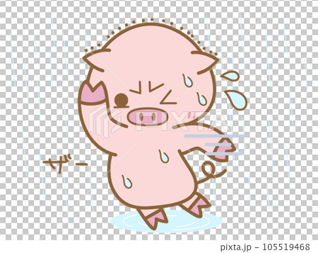 ザーザーと降る雨の中走るぶた 105519468